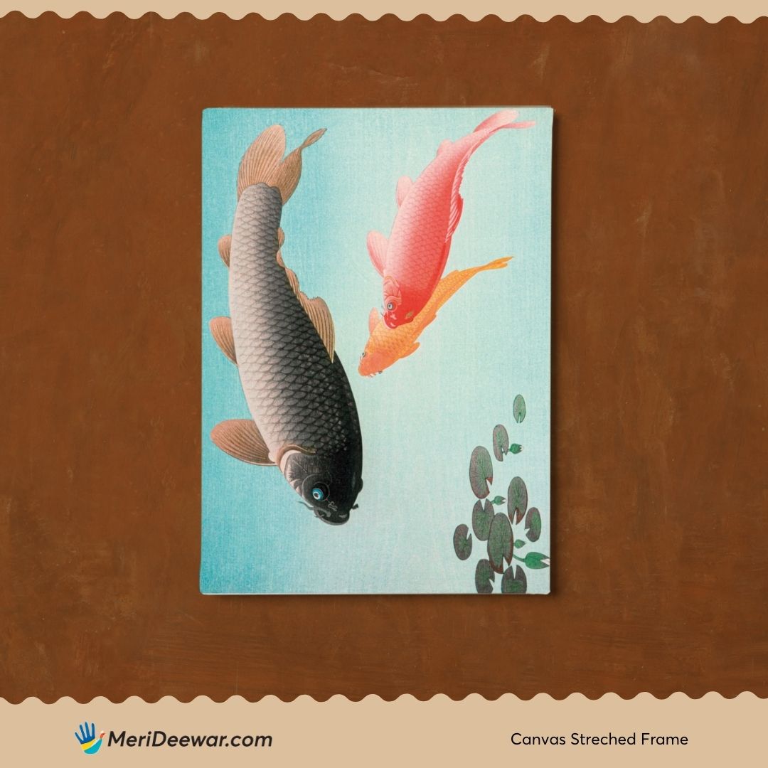 Couple Fish Poster by Ohara Koson 3 : 4 Vertical New Premium Wall Art Canvas by MeriDeewar