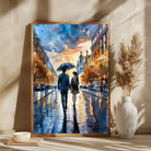 Couple in Rain - Romantic Wall Art Painting | MeriDeewar 2 : 3 Vertical Premium Wall Art Canvas by MeriDeewar