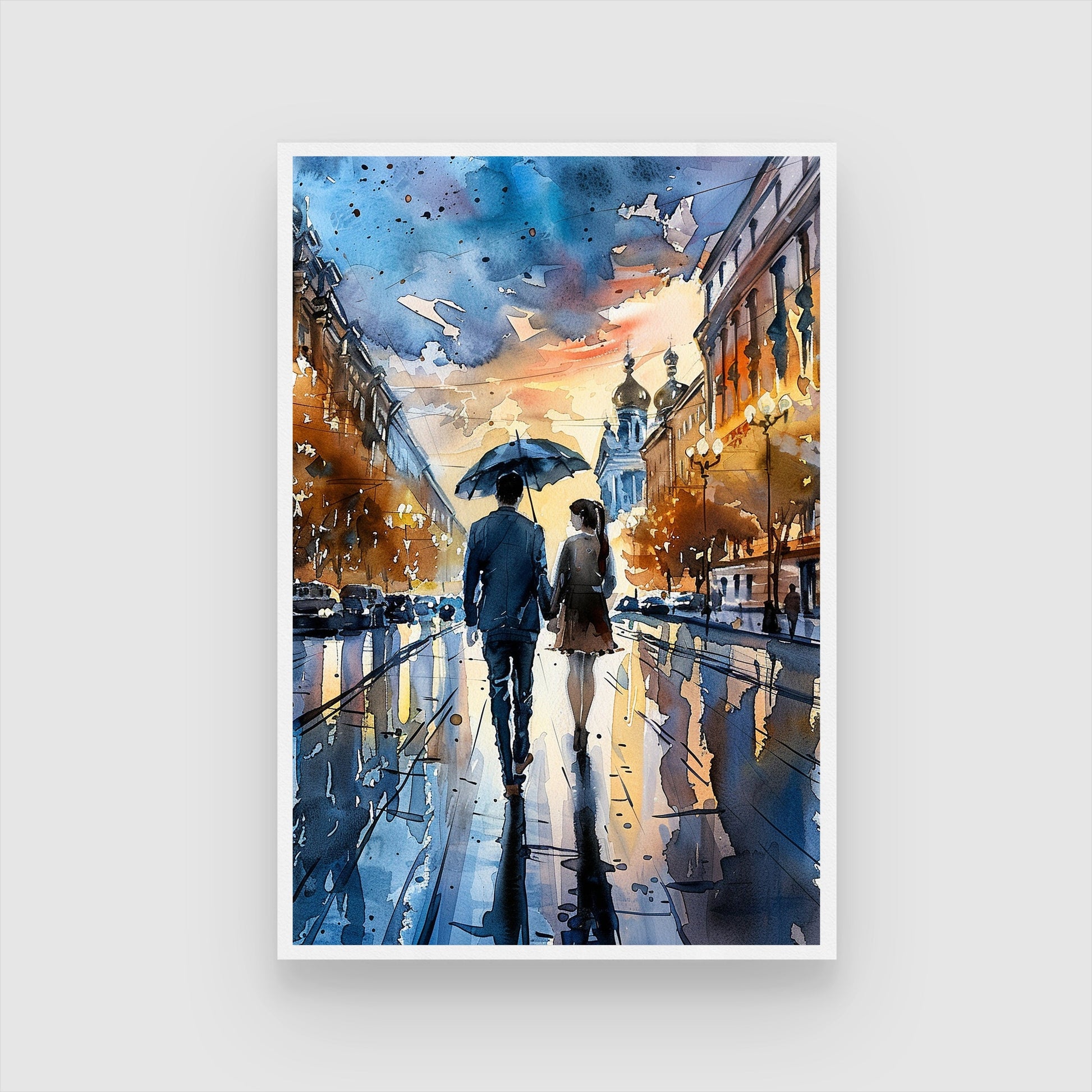 Couple in Rain - Romantic Wall Art Painting | MeriDeewar 2 : 3 Vertical Premium Wall Art Canvas by MeriDeewar