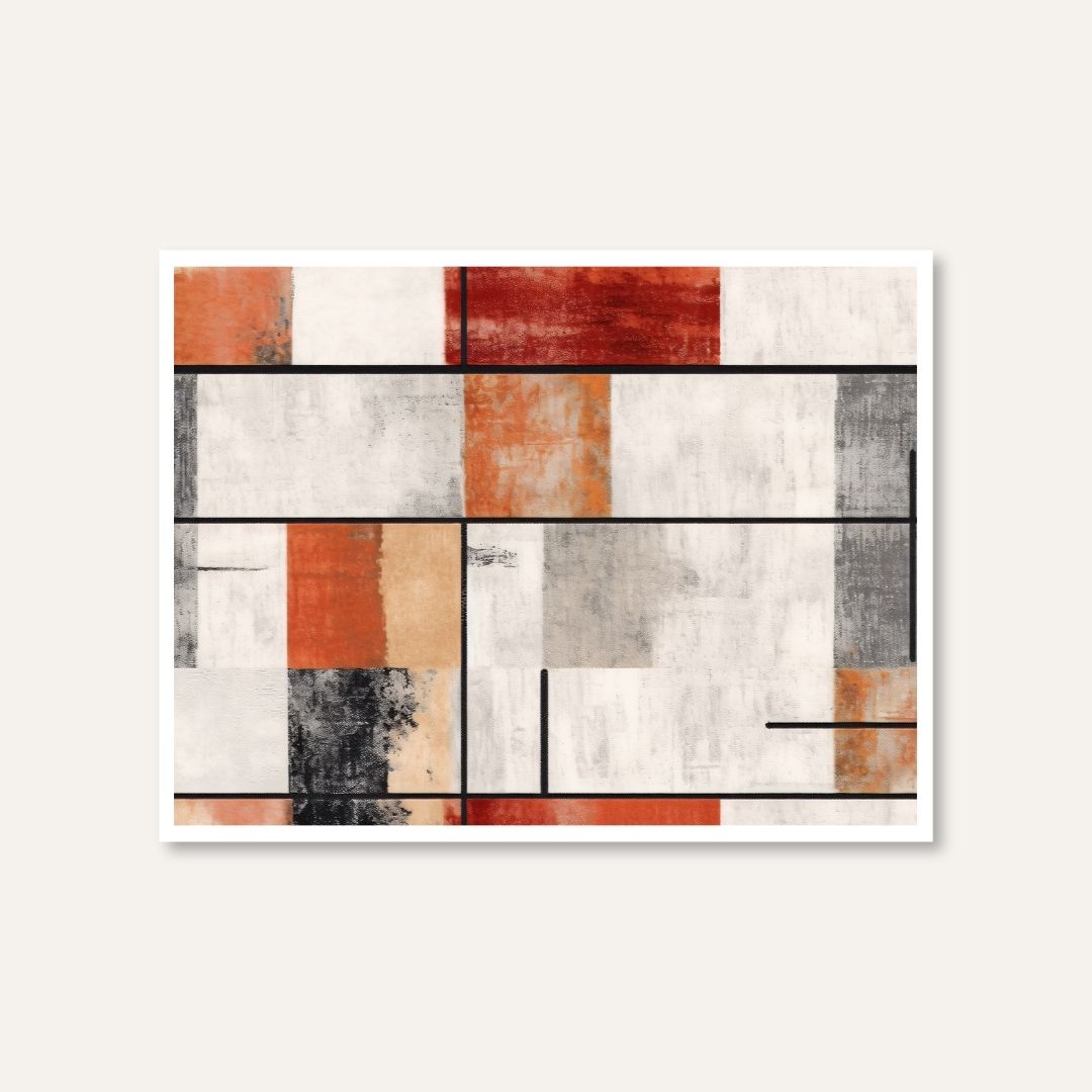 Courtyard Grid | Terracotta & Charcoal Geometric Abstract Wall Art 4 : 3 Horizontal Premium Wall Art Canvas by MeriDeewar
