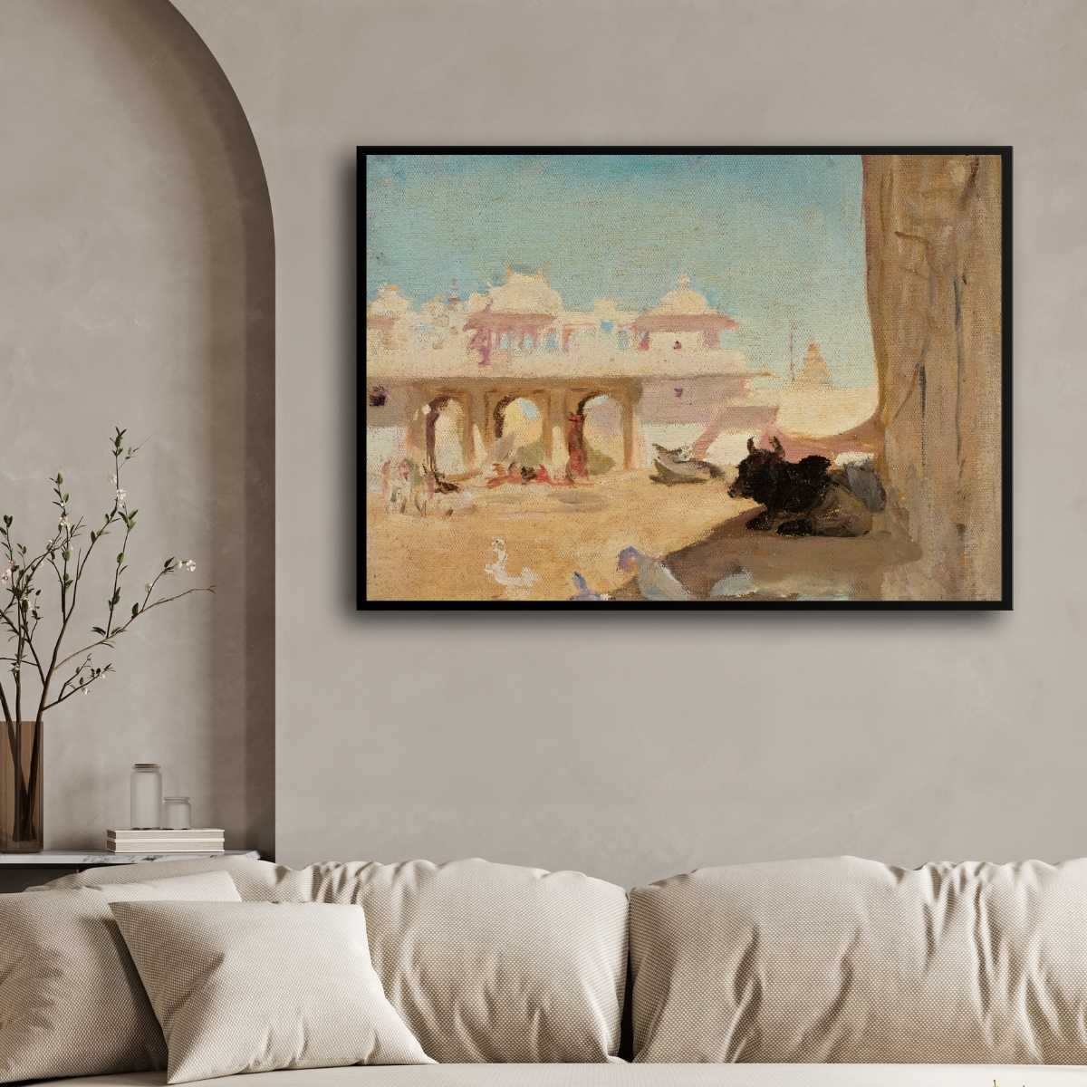 Courtyard of Maharajah's Palace Oil Painting | Horizontal Framed Print 4 : 3 Horizontal Premium Wall Art Canvas by MeriDeewar
