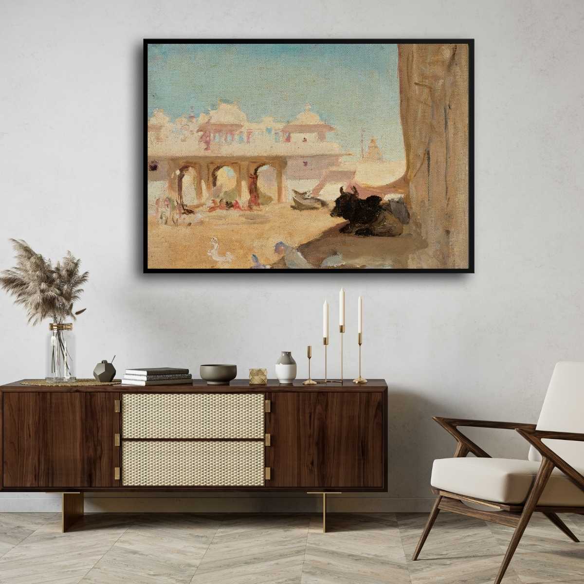 Courtyard of Maharajah's Palace Oil Painting | Horizontal Framed Print 4 : 3 Horizontal Premium Wall Art Canvas by MeriDeewar