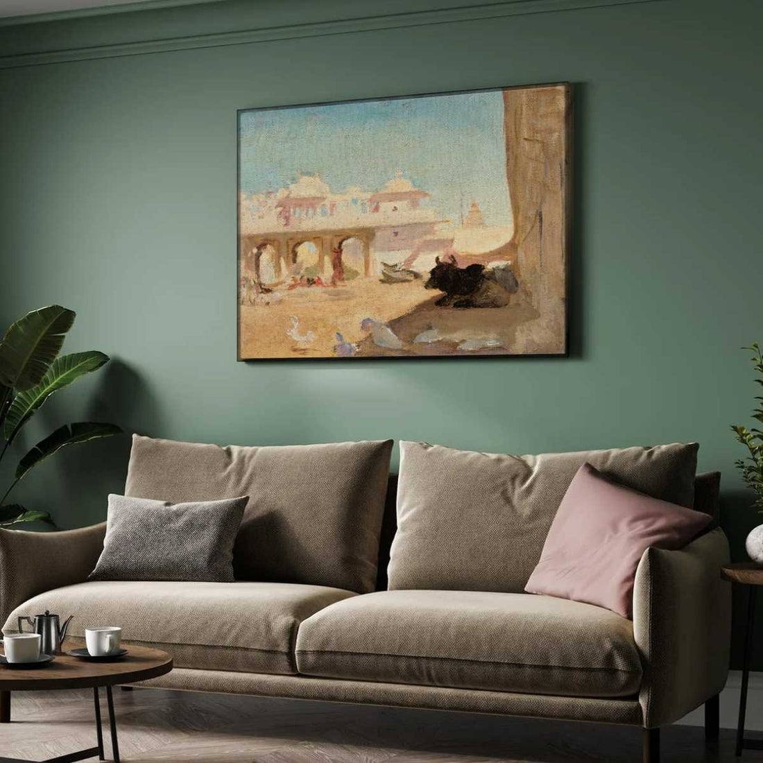 Courtyard of Maharajah's Palace Oil Painting | Horizontal Framed Print 4 : 3 Horizontal Premium Wall Art Canvas by MeriDeewar
