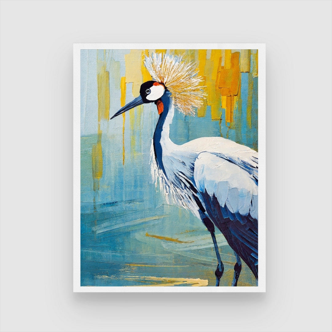Crane Bird Abstract Art on Canvas - Exquisite Wall Decor 3 : 4 Vertical New Premium Wall Art Canvas by MeriDeewar