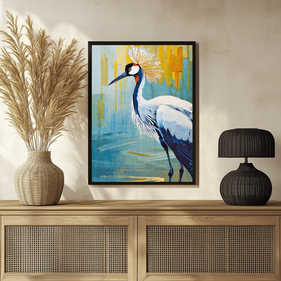 Crane Bird Abstract Art on Canvas - Exquisite Wall Decor 3 : 4 Vertical New Premium Wall Art Canvas by MeriDeewar