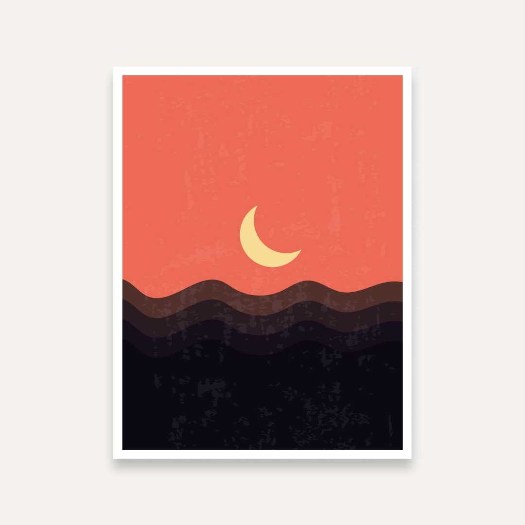 Crescent Moon Abstract Painting for Bedroom | Earthy Sunset Wall Art | Giclée Print 4 X 5.5 Vertical Premium Wall Art Canvas by MeriDeewar