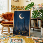 Crescent Moon & Mosque | Islamic Wall Art 2 : 3 Vertical Premium Wall Art Canvas by MeriDeewar