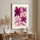 Crimson Bloom Deep pink lily flowers expressive brush style Painting 2 : 3 Vertical Premium Wall Art Canvas by MeriDeewar