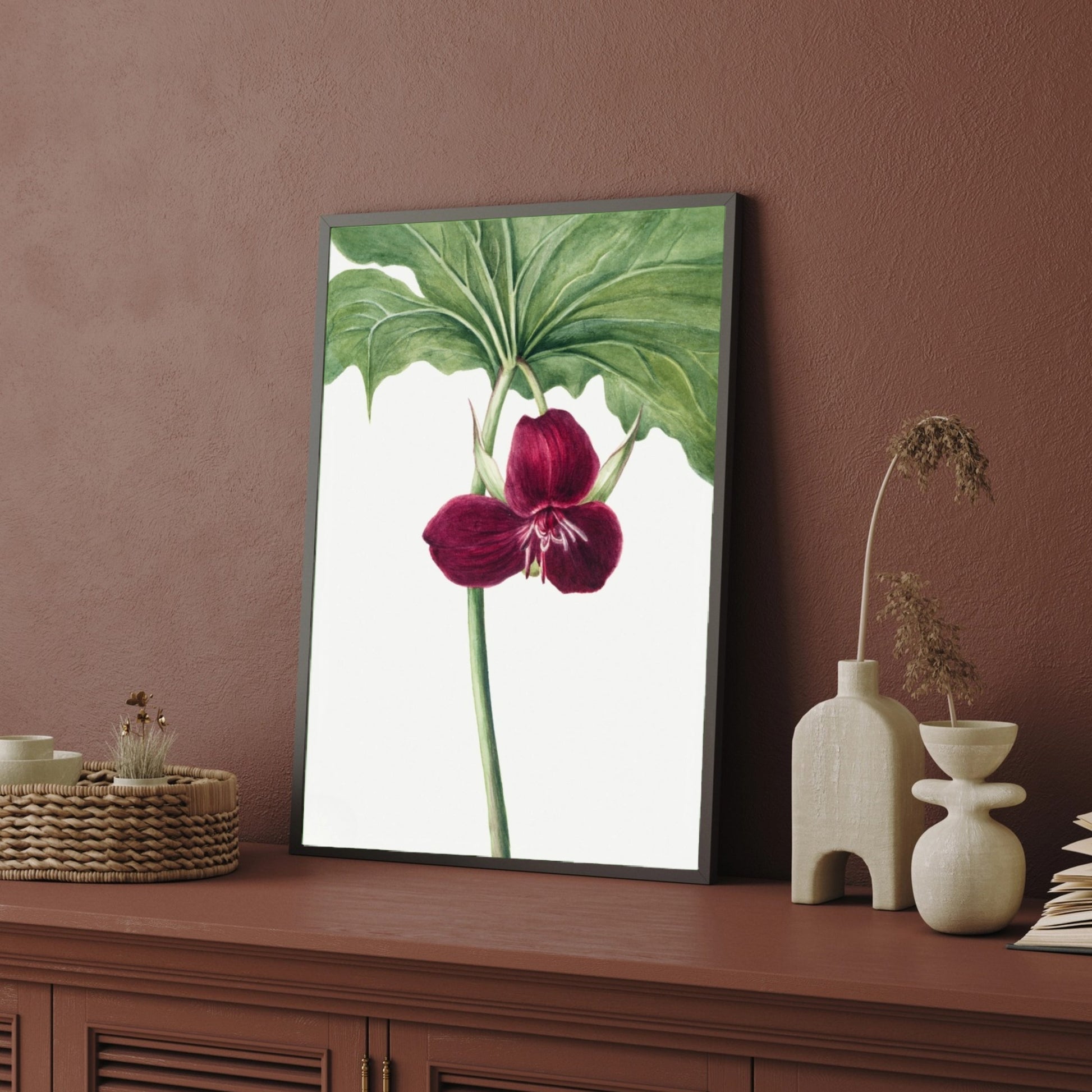 Crimson Bloom – Elegant Botanical Wall Art Print 2 : 3 Vertical Premium Wall Art Canvas by MeriDeewar