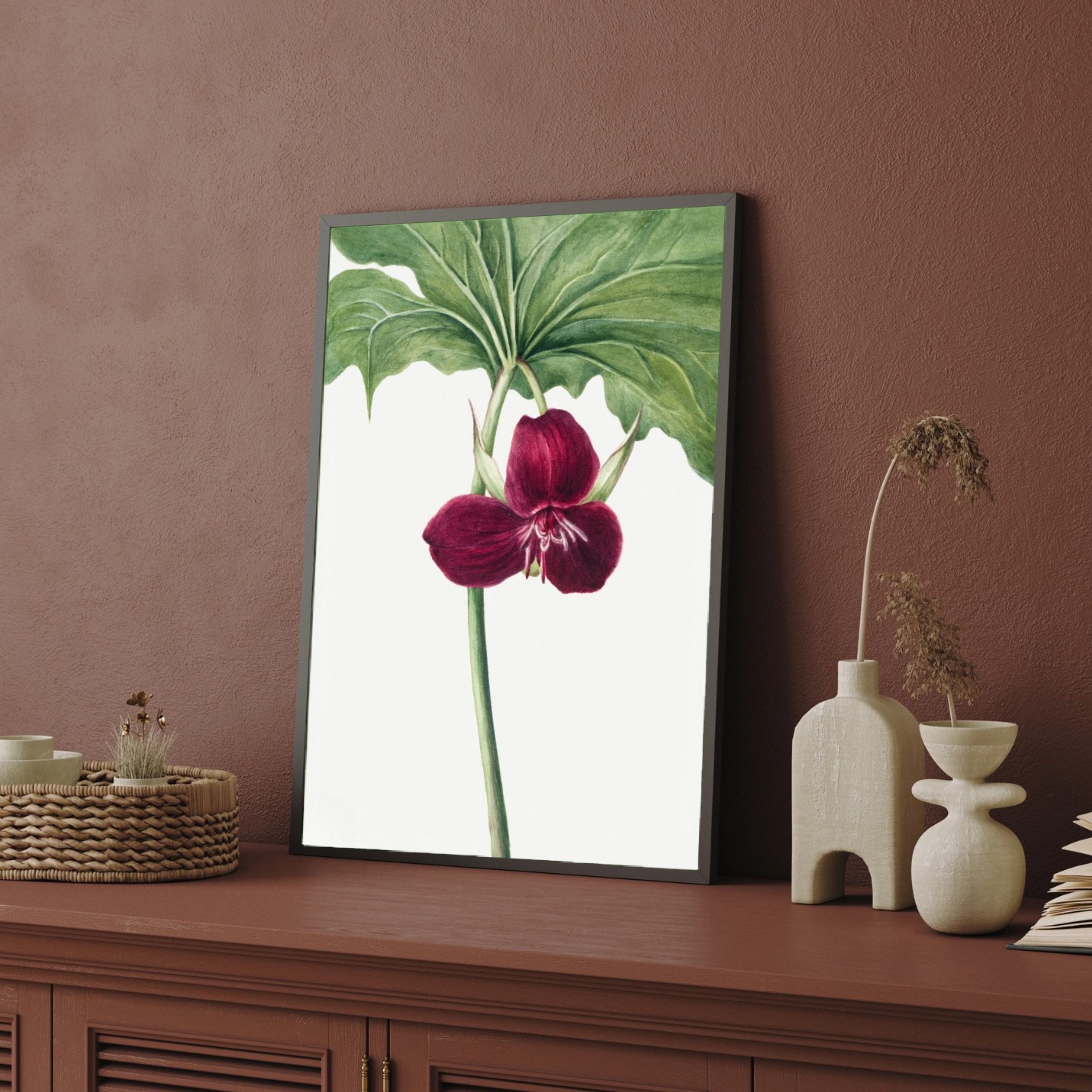 Crimson Bloom – Elegant Botanical Wall Art Print 2 : 3 Vertical Premium Wall Art Canvas by MeriDeewar