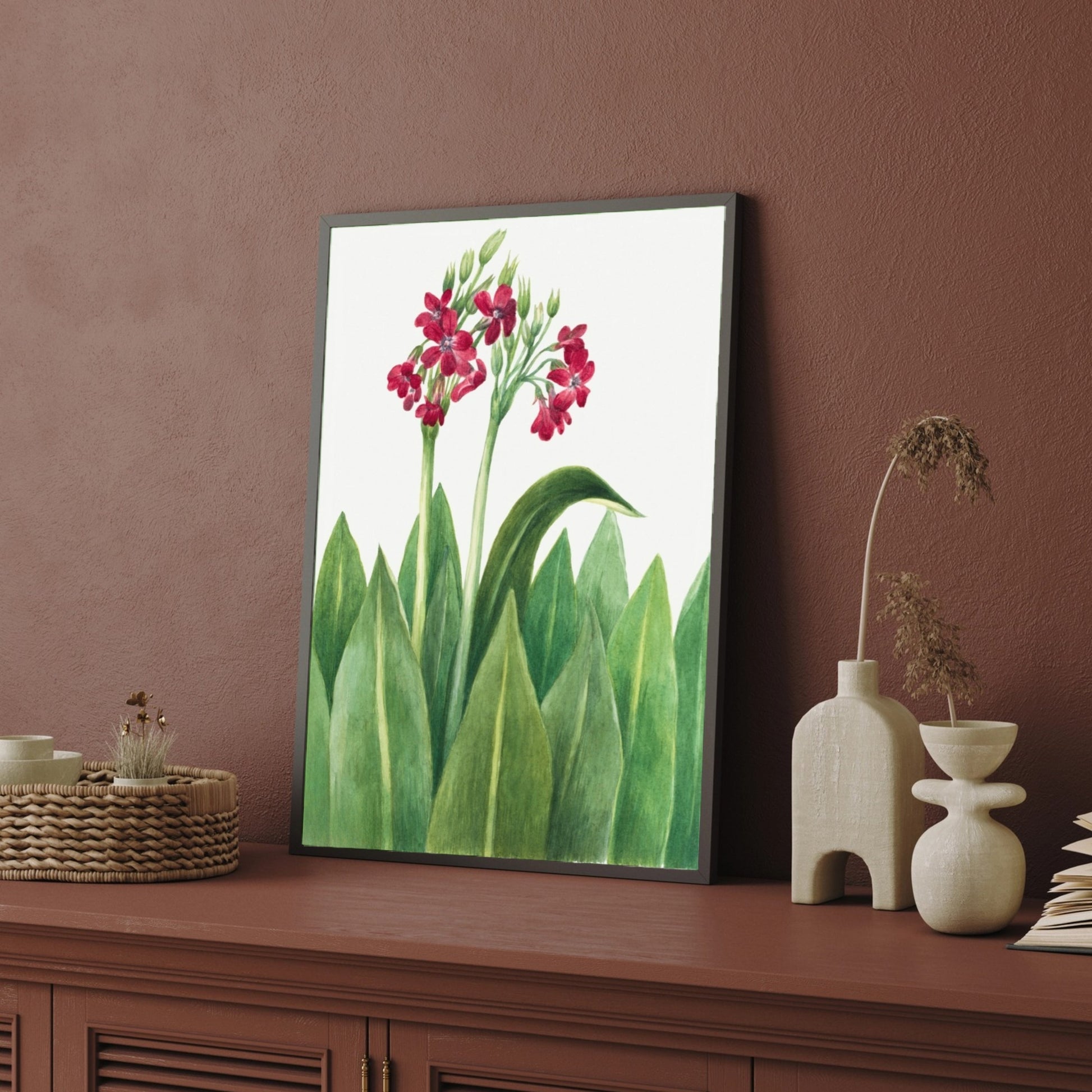 Crimson Canopy – Vibrant Botanical Wall Art Print 2 : 3 Vertical Premium Wall Art Canvas by MeriDeewar