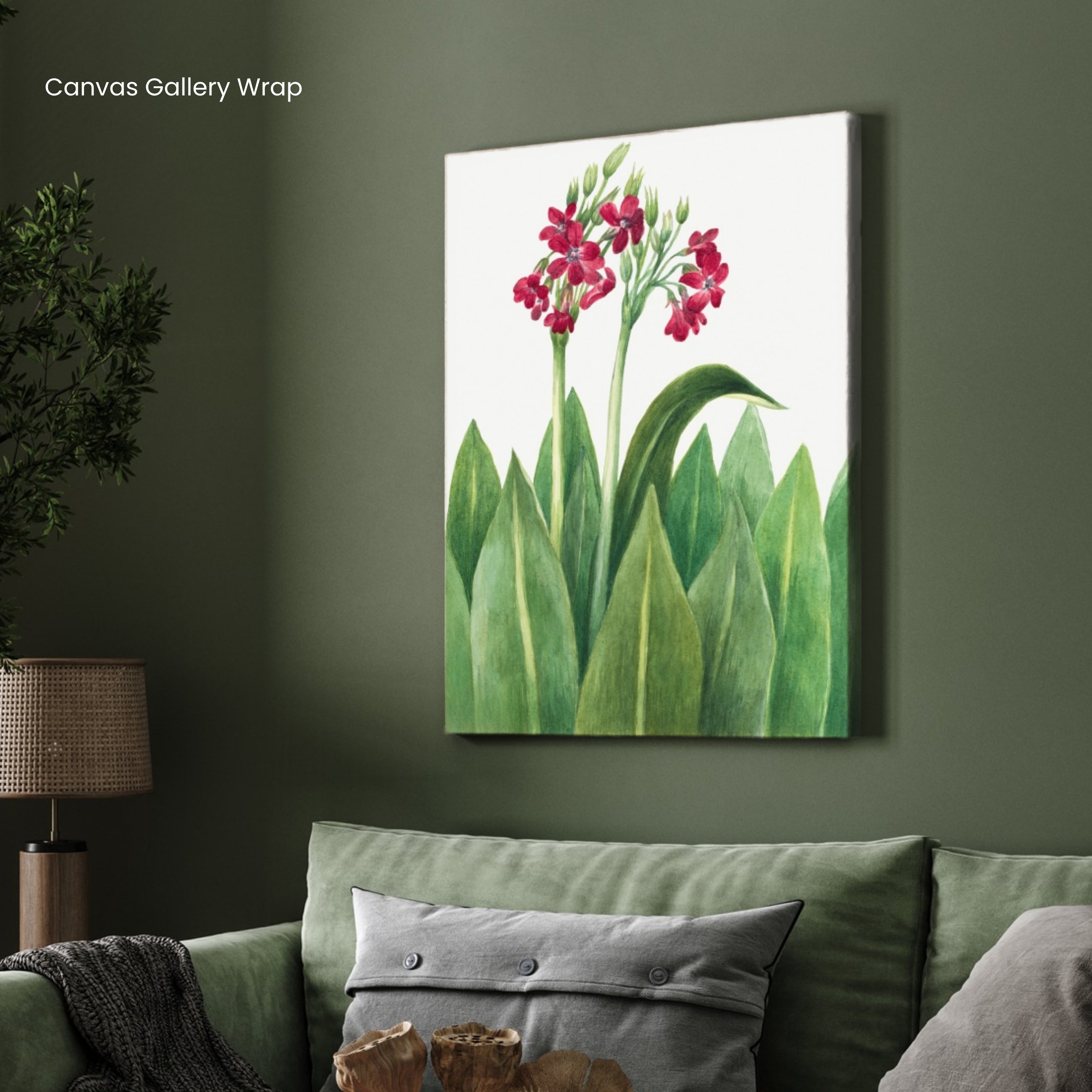 Crimson Canopy – Vibrant Botanical Wall Art Print 2 : 3 Vertical Premium Wall Art Canvas by MeriDeewar