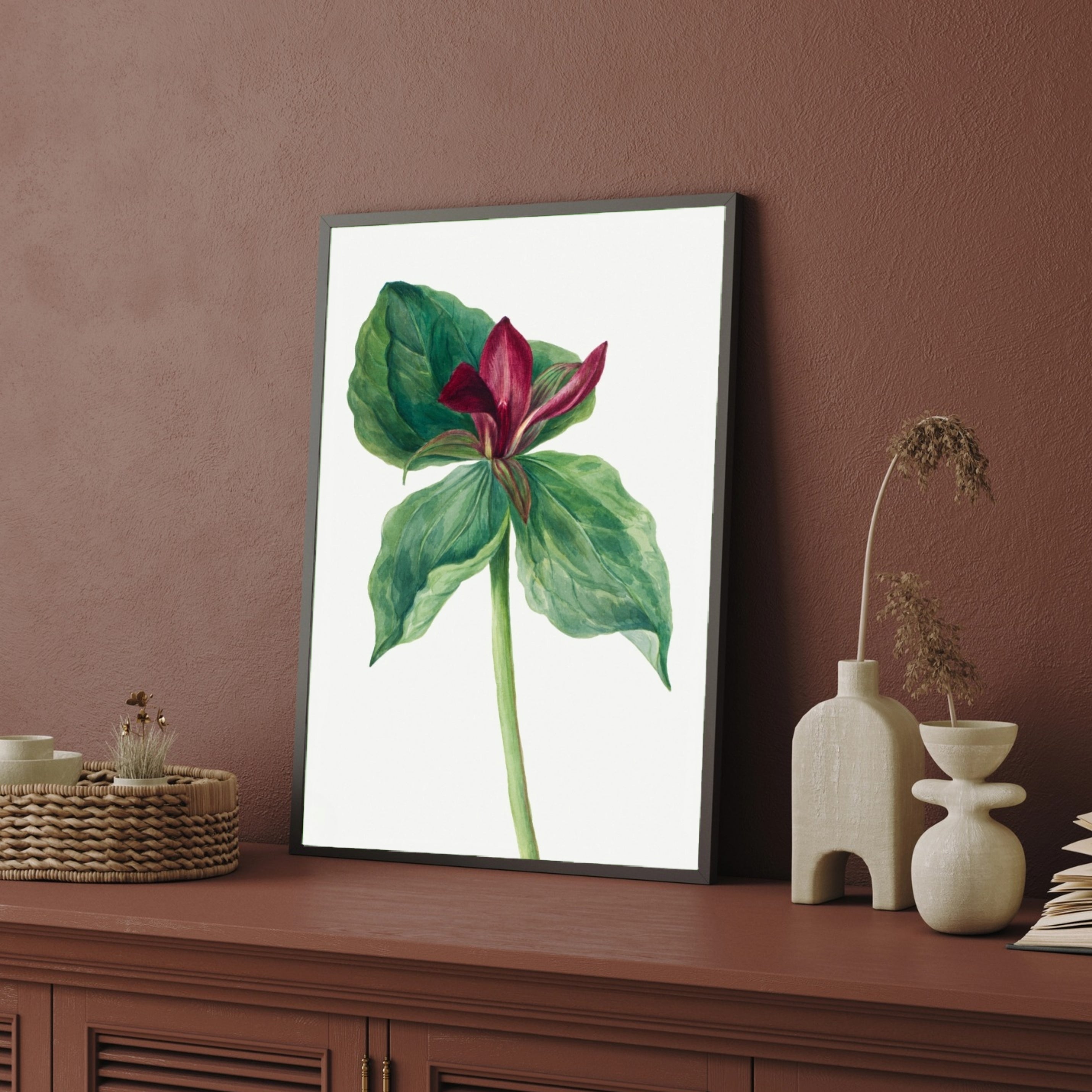 Crimson Grace – Elegant Botanical Wall Art Print 2 : 3 Vertical Premium Wall Art Canvas by MeriDeewar