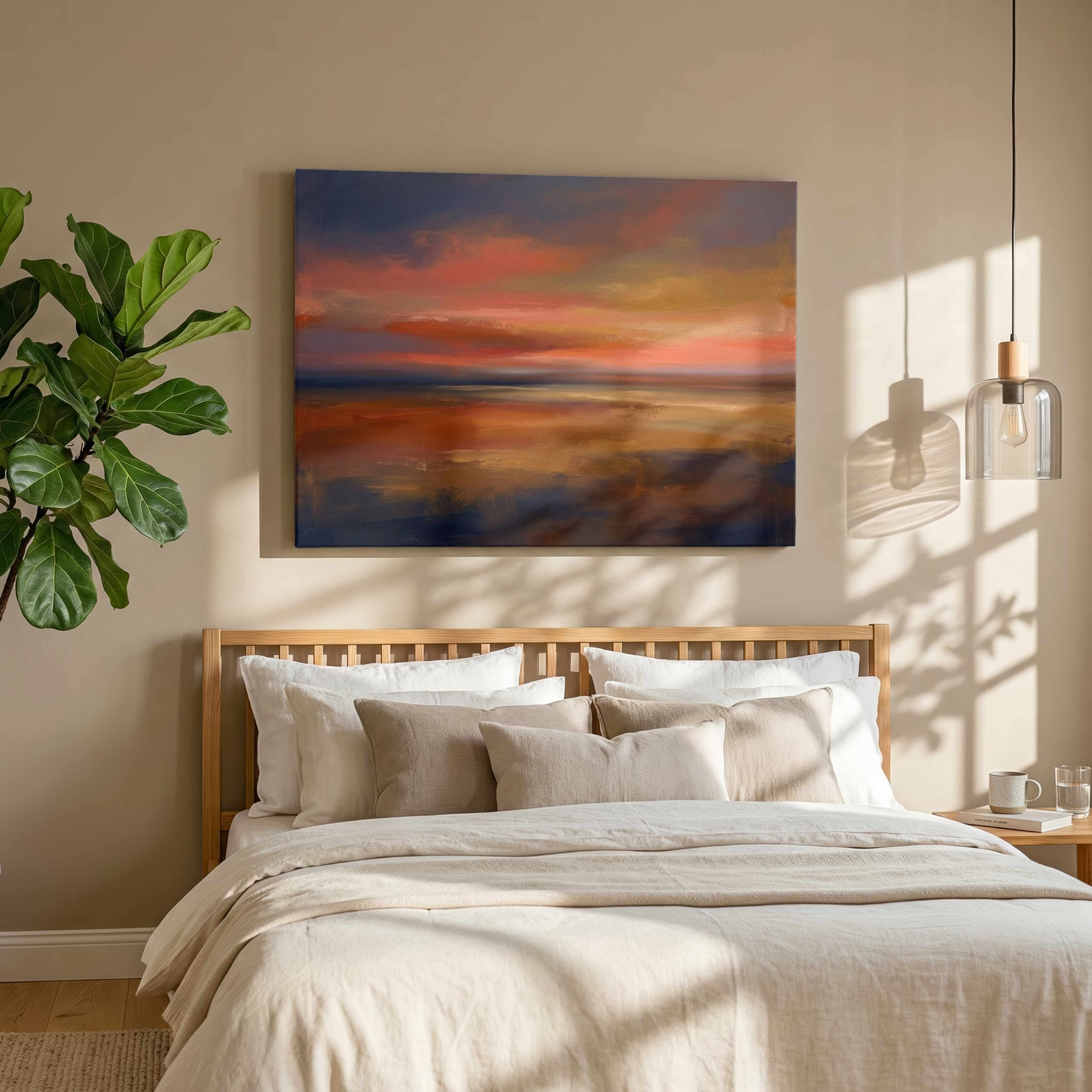 "Crimson Horizon" Modern Abstract Sunset Seascape Giclée Print |Wall Art 3 : 4 Horizontal New Premium Wall Art Canvas by MeriDeewar