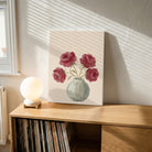 Crimson in Celadon | Modern Minimalist Rose Floral Still Life Wall Art 3 : 4 Vertical Premium Wall Art Canvas by MeriDeewar