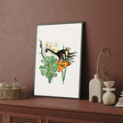 Curious Monkey & Tropical Blooms — Botanical Animal Print 2 : 3 Vertical Premium Wall Art Canvas by MeriDeewar