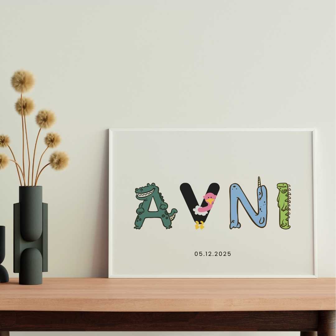 Custom Animal Alphabet Name Wall Art | Personalized Kids Framed Print custom Premium Wall Art Canvas by MeriDeewar