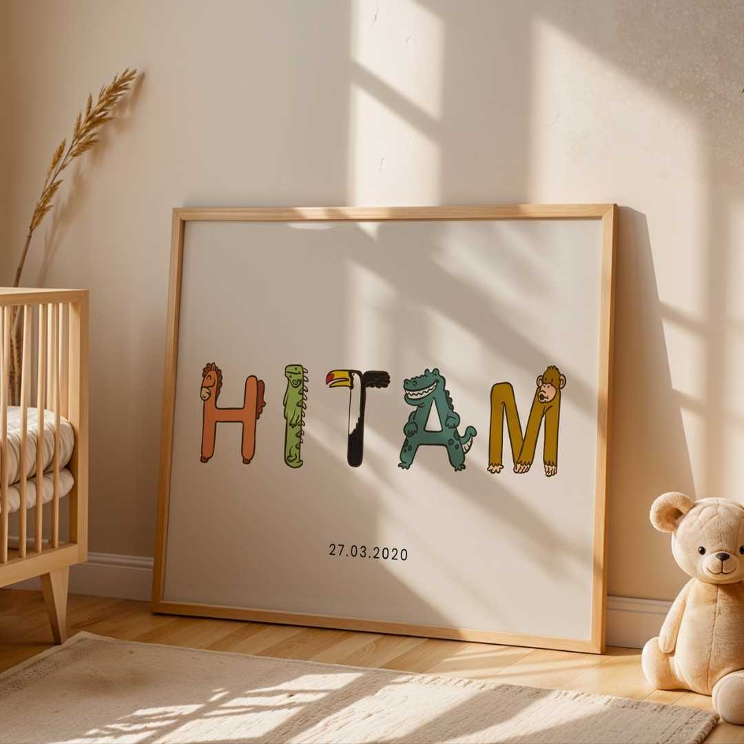 Custom Animal Alphabet Name Wall Art | Personalized Kids Framed Print custom Premium Wall Art Canvas by MeriDeewar