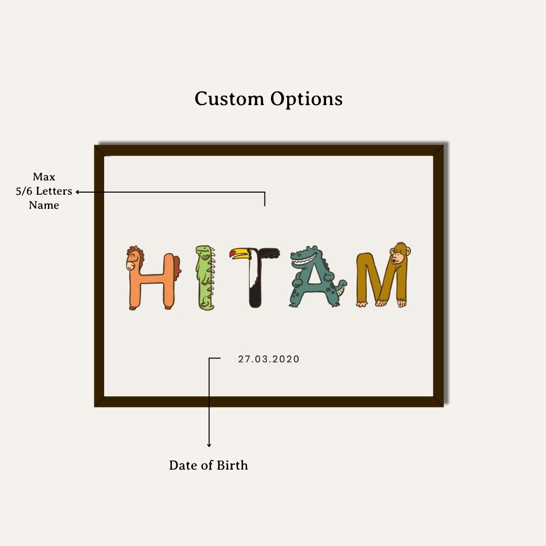 Custom Animal Alphabet Name Wall Art | Personalized Kids Framed Print custom Premium Wall Art Canvas by MeriDeewar