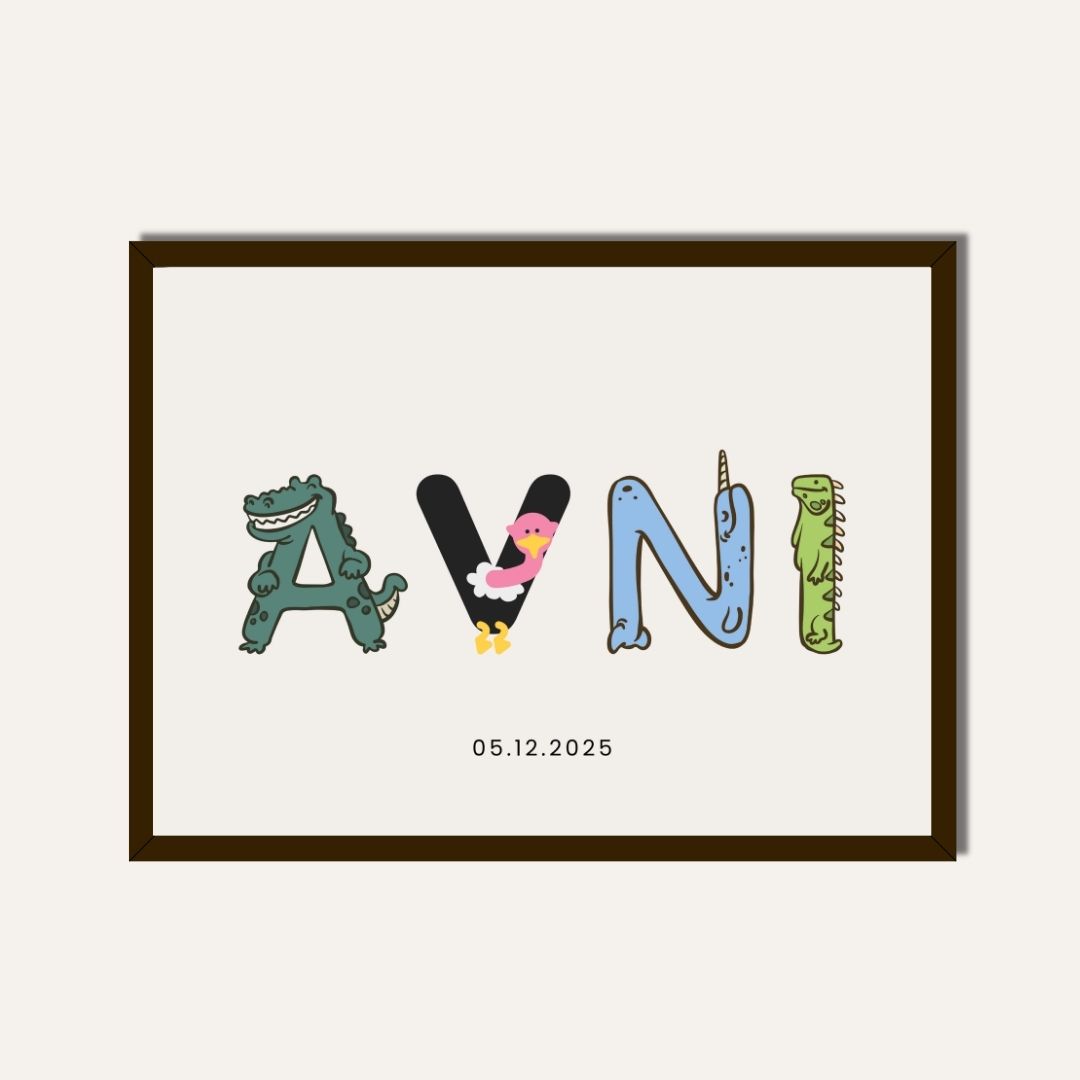 Custom Animal Alphabet Name Wall Art | Personalized Kids Framed Print custom Premium Wall Art Canvas by MeriDeewar