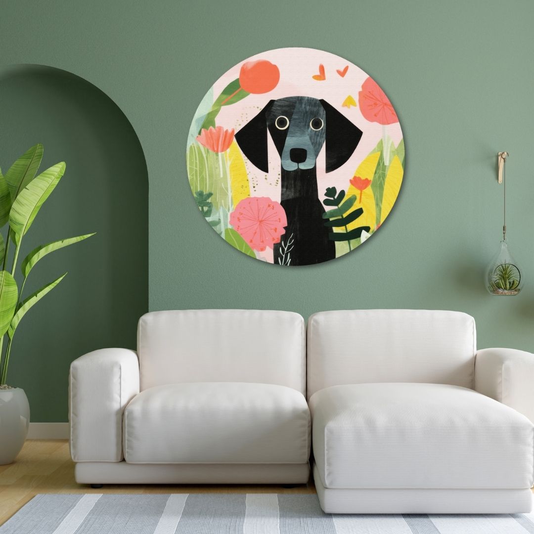 Cute Dog Painting Circular Canvas Frame Circular Canvas Frame Premium Wall Art Canvas by MeriDeewar