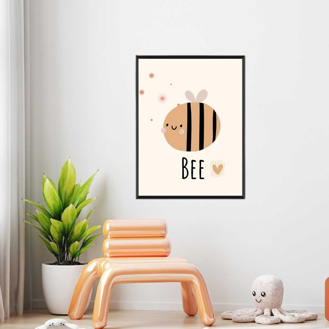 Cute Minimalist Boho Bee Nursery Wall Art | Pastel Framed Print 2 : 3 Vertical Premium Wall Art Canvas by MeriDeewar