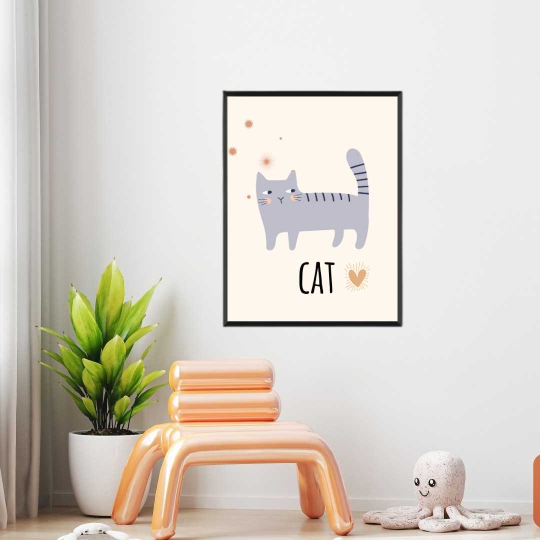 Cute Minimalist Boho Cat Nursery Wall Art | Pastel Framed Print 2 : 3 Vertical Premium Wall Art Canvas by MeriDeewar