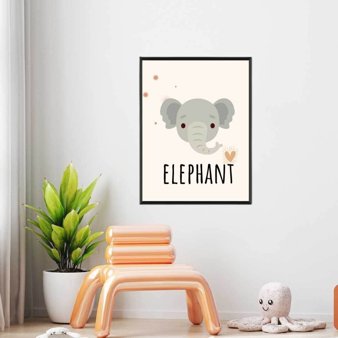 Cute Minimalist Boho Elephant Nursery Wall Art | Pastel Framed Print 2 : 3 Vertical Premium Wall Art Canvas by MeriDeewar