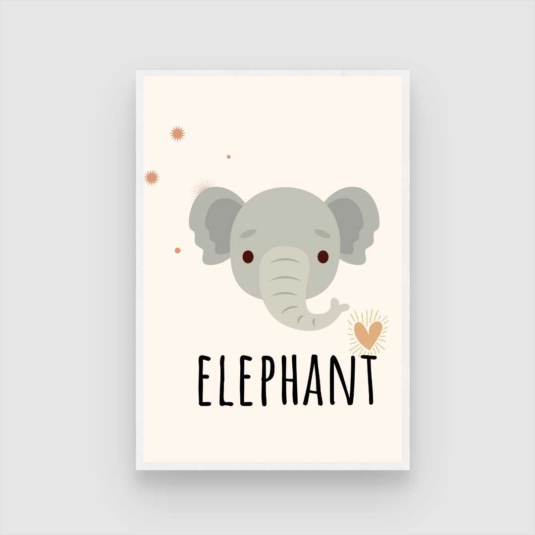 Cute Minimalist Boho Elephant Nursery Wall Art | Pastel Framed Print 2 : 3 Vertical Premium Wall Art Canvas by MeriDeewar
