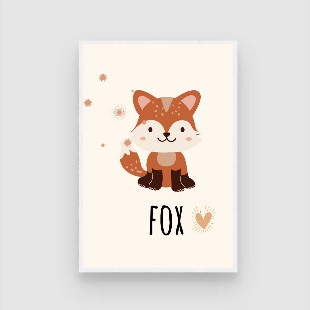 Cute Minimalist Boho Fox Nursery Wall Art | Pastel Framed Print 2 : 3 Vertical Premium Wall Art Canvas by MeriDeewar