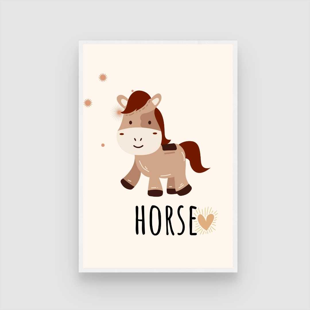 Cute Minimalist Boho Horse Nursery Wall Art | Pastel Framed Print 2 : 3 Vertical Premium Wall Art Canvas by MeriDeewar