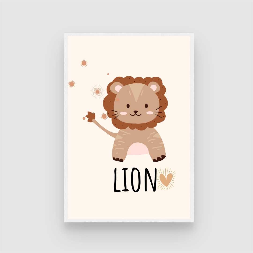 Cute Minimalist Boho Lion Nursery Wall Art | Pastel Framed Print 2 : 3 Vertical Premium Wall Art Canvas by MeriDeewar