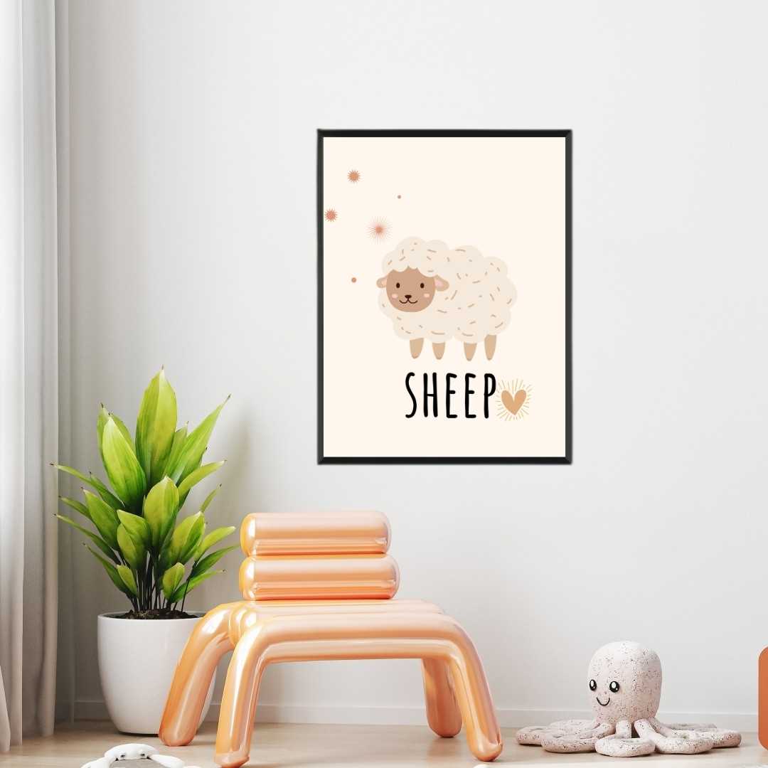 Cute Minimalist Boho Sheep Nursery Wall Art | Pastel Framed Print 2 : 3 Vertical Premium Wall Art Canvas by MeriDeewar