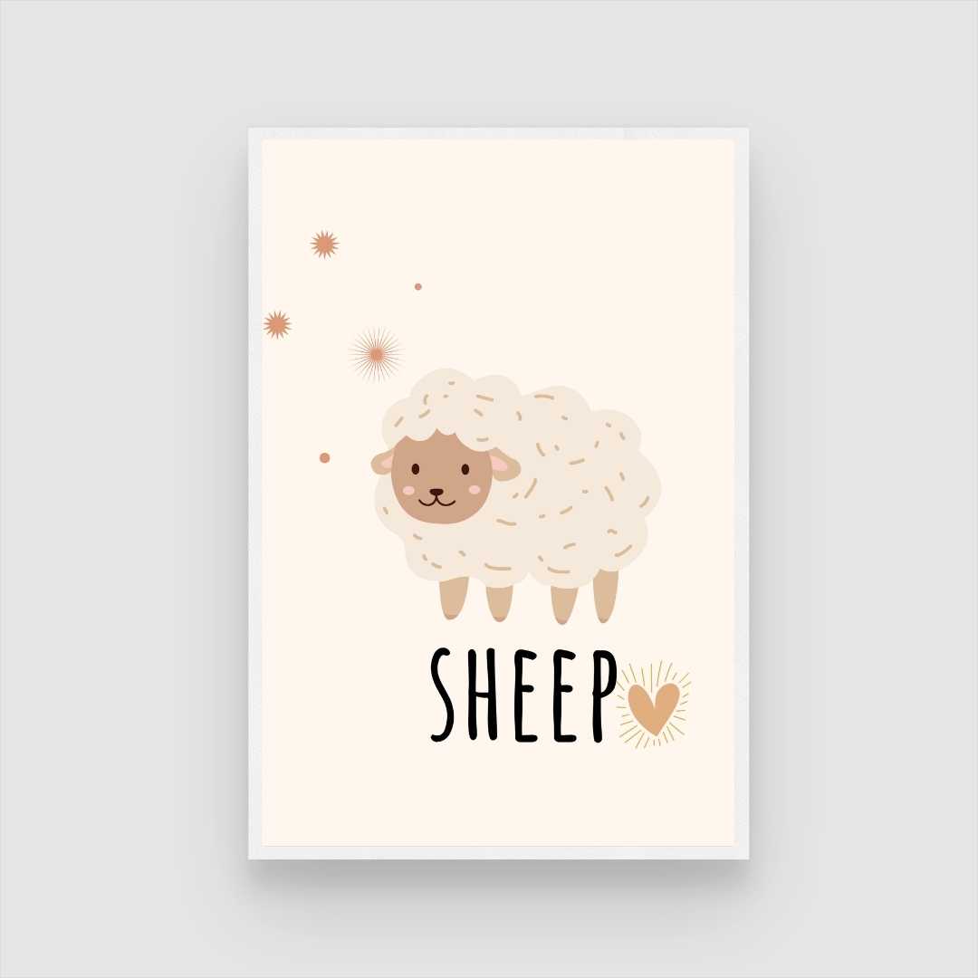 Cute Minimalist Boho Sheep Nursery Wall Art | Pastel Framed Print 2 : 3 Vertical Premium Wall Art Canvas by MeriDeewar