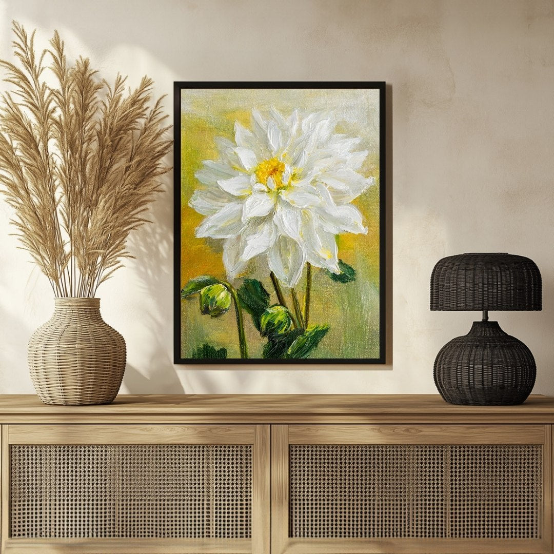 Dahlia Flower Art – Abstract Canvas Painting | MeriDeewar 3 : 4 Vertical New Premium Wall Art Canvas by MeriDeewar