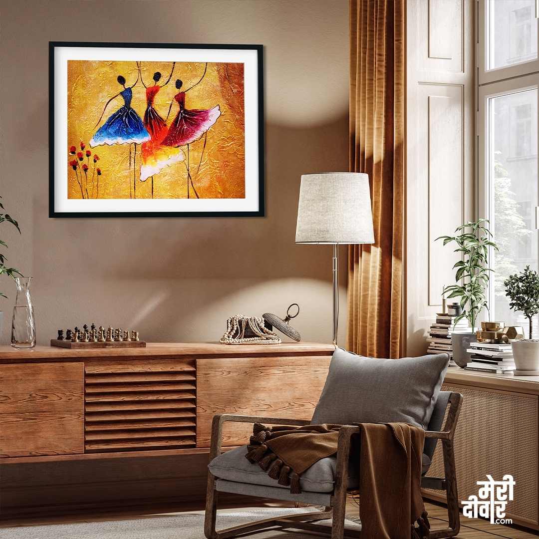 Dancing Ballerinas Wall Painting for Living Room | Colourful Figurative Art Print 4 : 3 Horizontal Premium Wall Art Canvas by MeriDeewar