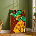 "Dancing Woman in Green" Jamini Roy Painting | Fine Art Wall Art 2 : 3 Vertical Premium Wall Art Canvas by MeriDeewar
