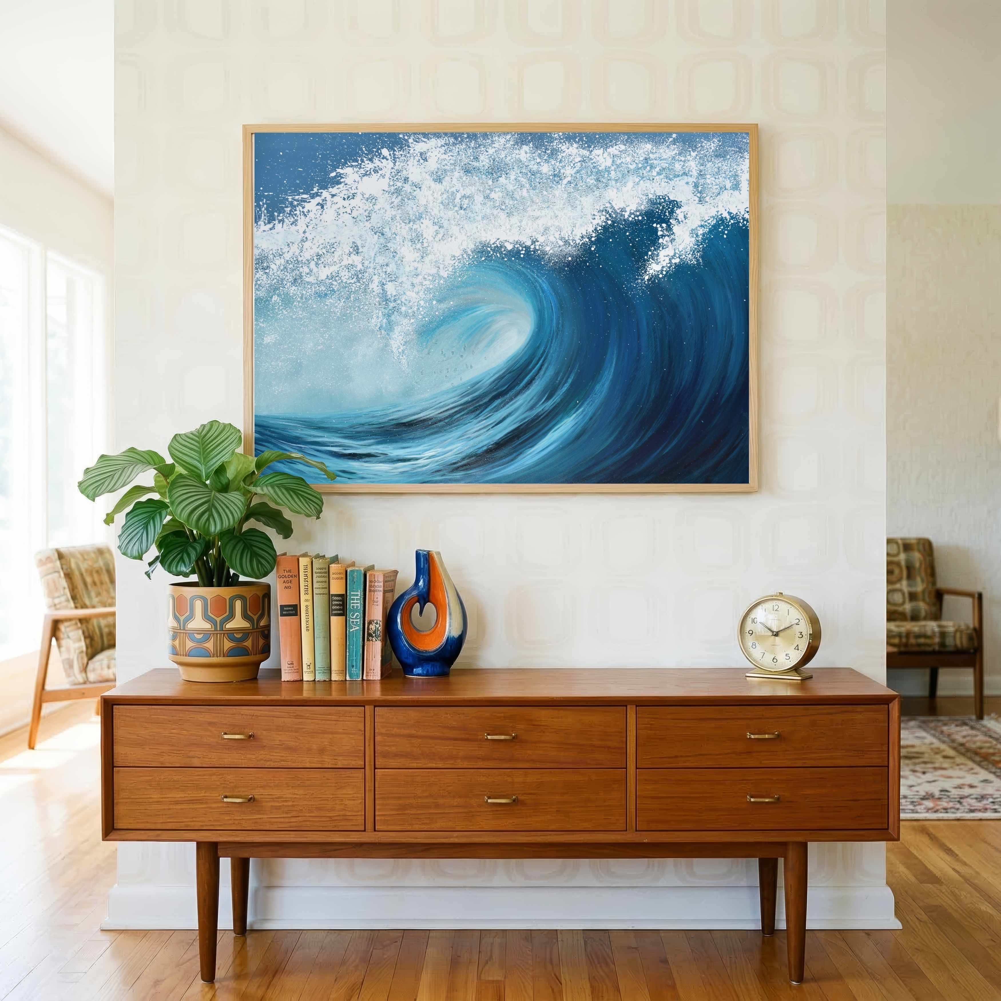 "Deep Blue Power" Seascape Oil Painting Giclée Print | Fine Art Wall Art 4 : 3 Horizontal Premium Wall Art Canvas by MeriDeewar