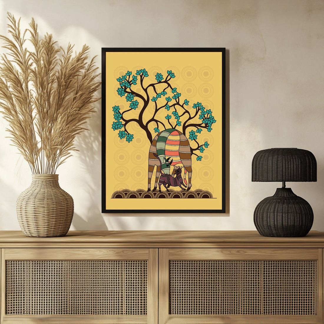 Deers Gond Art Masterpiece - Unique Tribal Wall Art | MeriDeewar 3 : 4 Vertical New Premium Wall Art Canvas by MeriDeewar