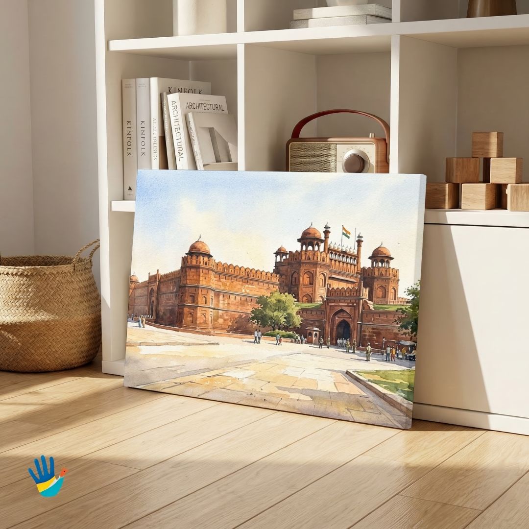 The Red Fort | Delhi Historic Sandstone Citadel Lahori Gate Heritage Framed Art 4 : 3 Horizontal Premium Wall Art Canvas by MeriDeewar