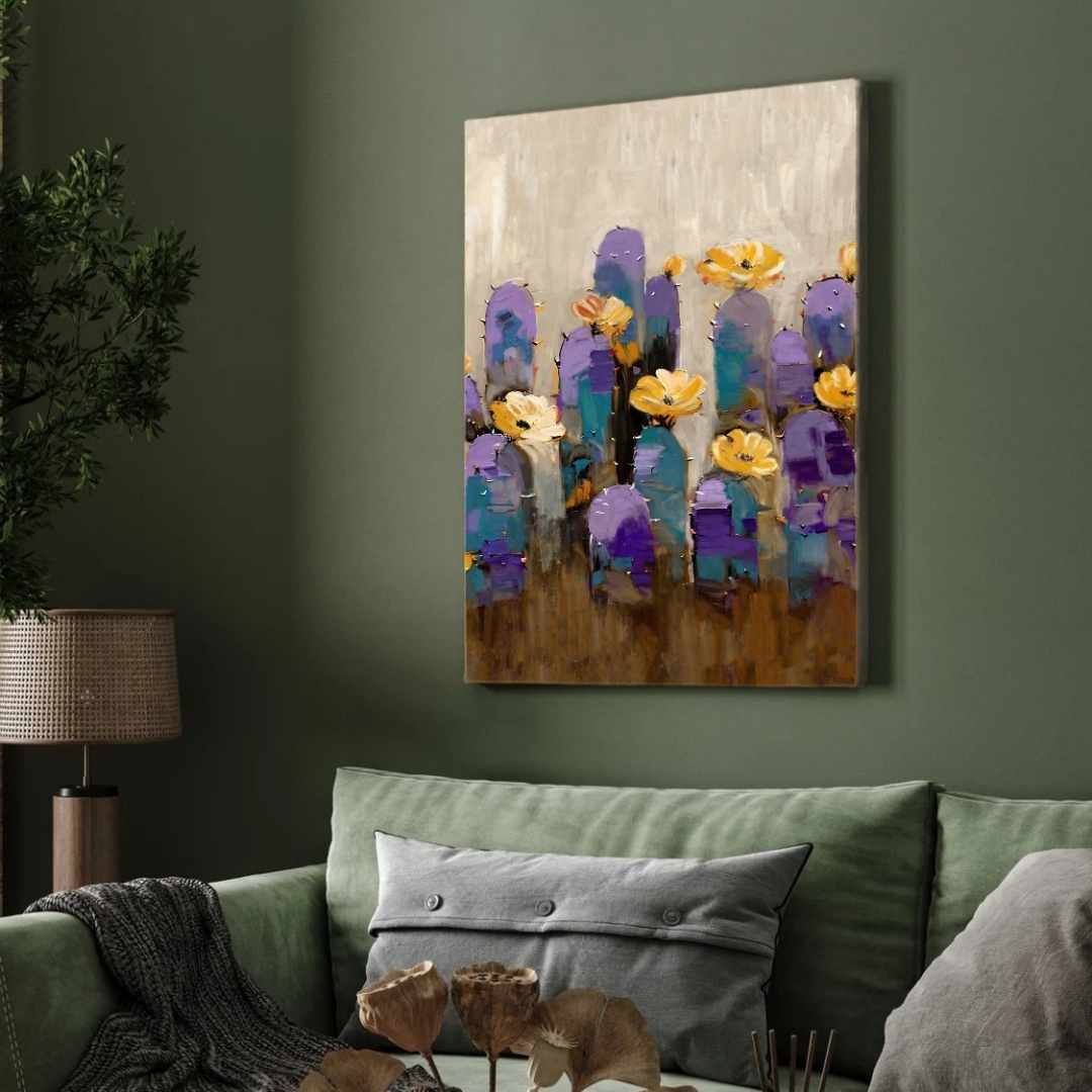 "Desert Bloom Sunset" Classical Oil Painting Botanical Giclée Print | Fine Art Wall Art 3 : 4 Vertical Premium Wall Art Canvas by MeriDeewar