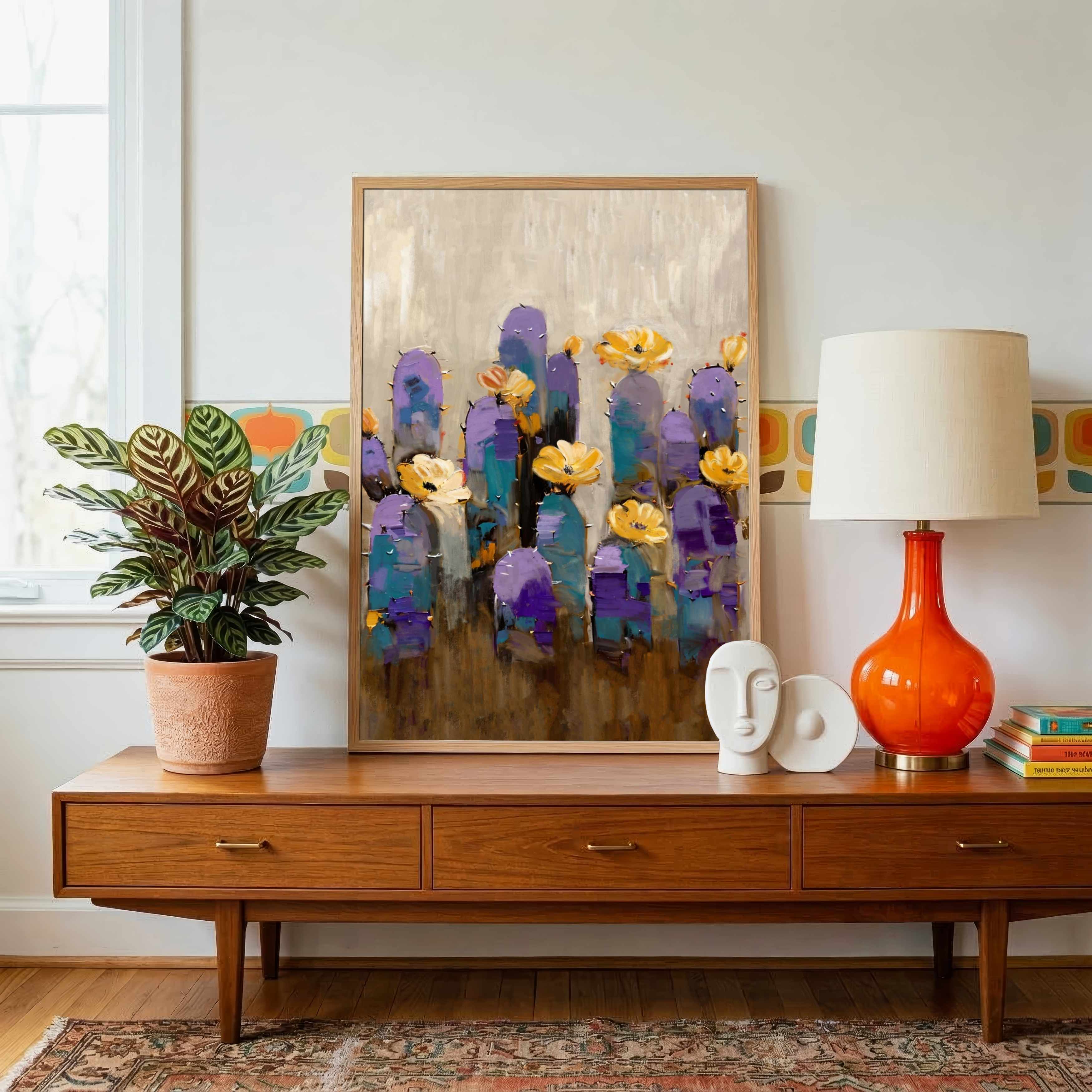 "Desert Bloom Sunset" Classical Oil Painting Botanical Giclée Print | Fine Art Wall Art 3 : 4 Vertical Premium Wall Art Canvas by MeriDeewar