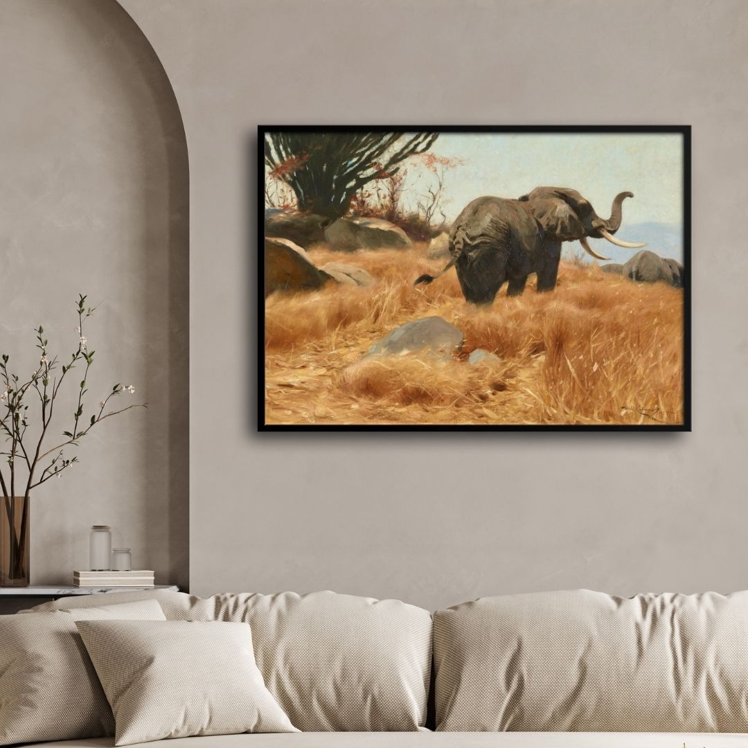 Desert Majesty – The March of the Tusker 2 : 3 Horizontal Premium Wall Art Canvas by MeriDeewar