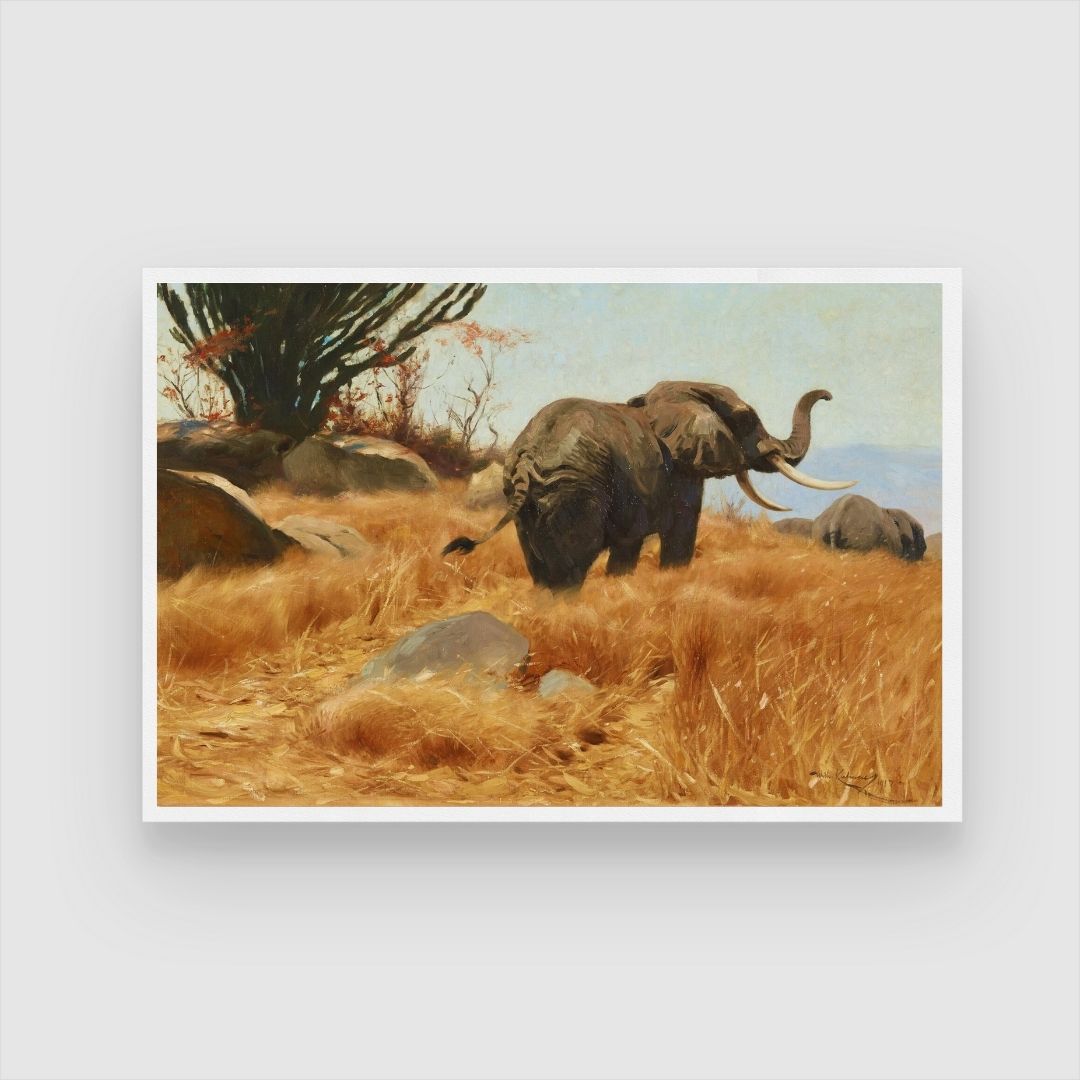 Desert Majesty – The March of the Tusker 2 : 3 Horizontal Premium Wall Art Canvas by MeriDeewar
