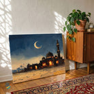 Desert Mosque & Crescent Moon | Islamic Wall Art 3 : 2 Horizontal Premium Wall Art Canvas by MeriDeewar