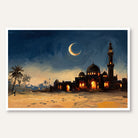 Desert Mosque & Crescent Moon | Islamic Wall Art 3 : 2 Horizontal Premium Wall Art Canvas by MeriDeewar