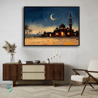 Desert Mosque & Crescent Moon | Islamic Wall Art 3 : 2 Horizontal Premium Wall Art Canvas by MeriDeewar