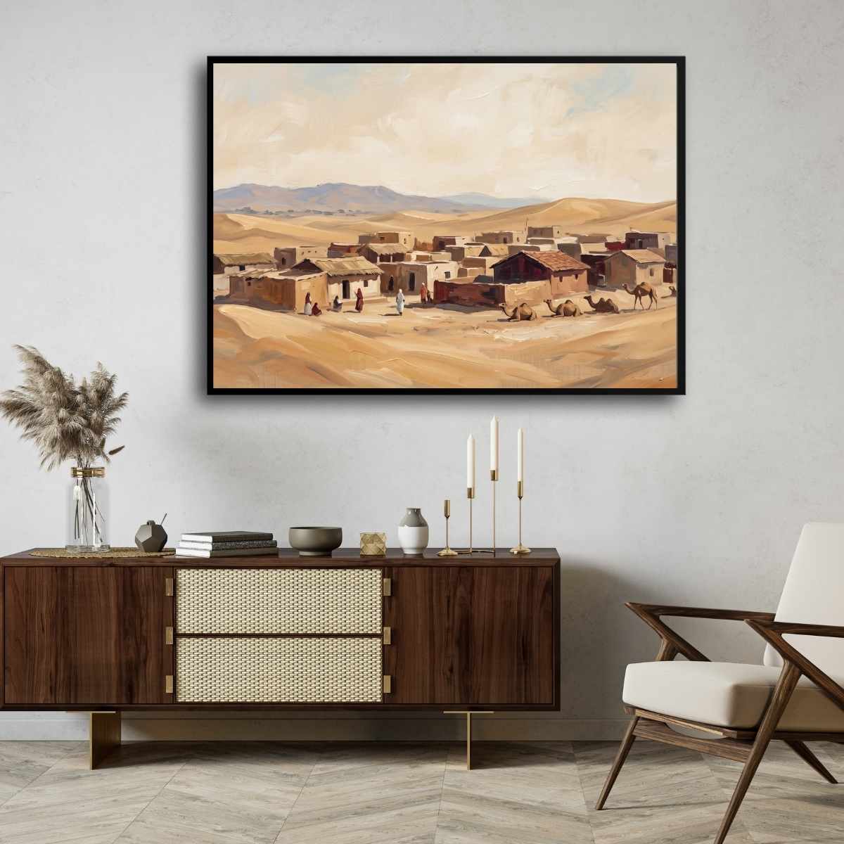 "Desert Oasis Settlement" Landscape Giclée Print | Fine Art Wall Art 2 : 3 Horizontal Premium Wall Art Canvas by MeriDeewar