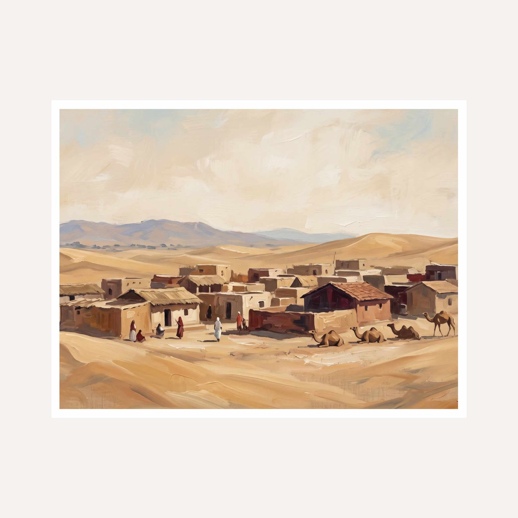 "Desert Oasis Settlement" Landscape Giclée Print | Fine Art Wall Art 2 : 3 Horizontal Premium Wall Art Canvas by MeriDeewar