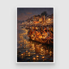 Devotees Offering Diyas on Ganges Wall Art | Edge-to-Edge Vertical Oil Painting 2 : 3 Vertical Premium Wall Art Canvas by MeriDeewar